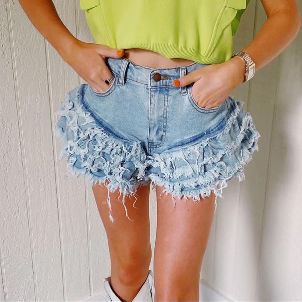 Triple Threads Denim Ruffle Shorts!